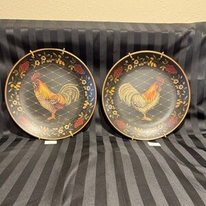 Decorative Rooster Plates - Black and Gold